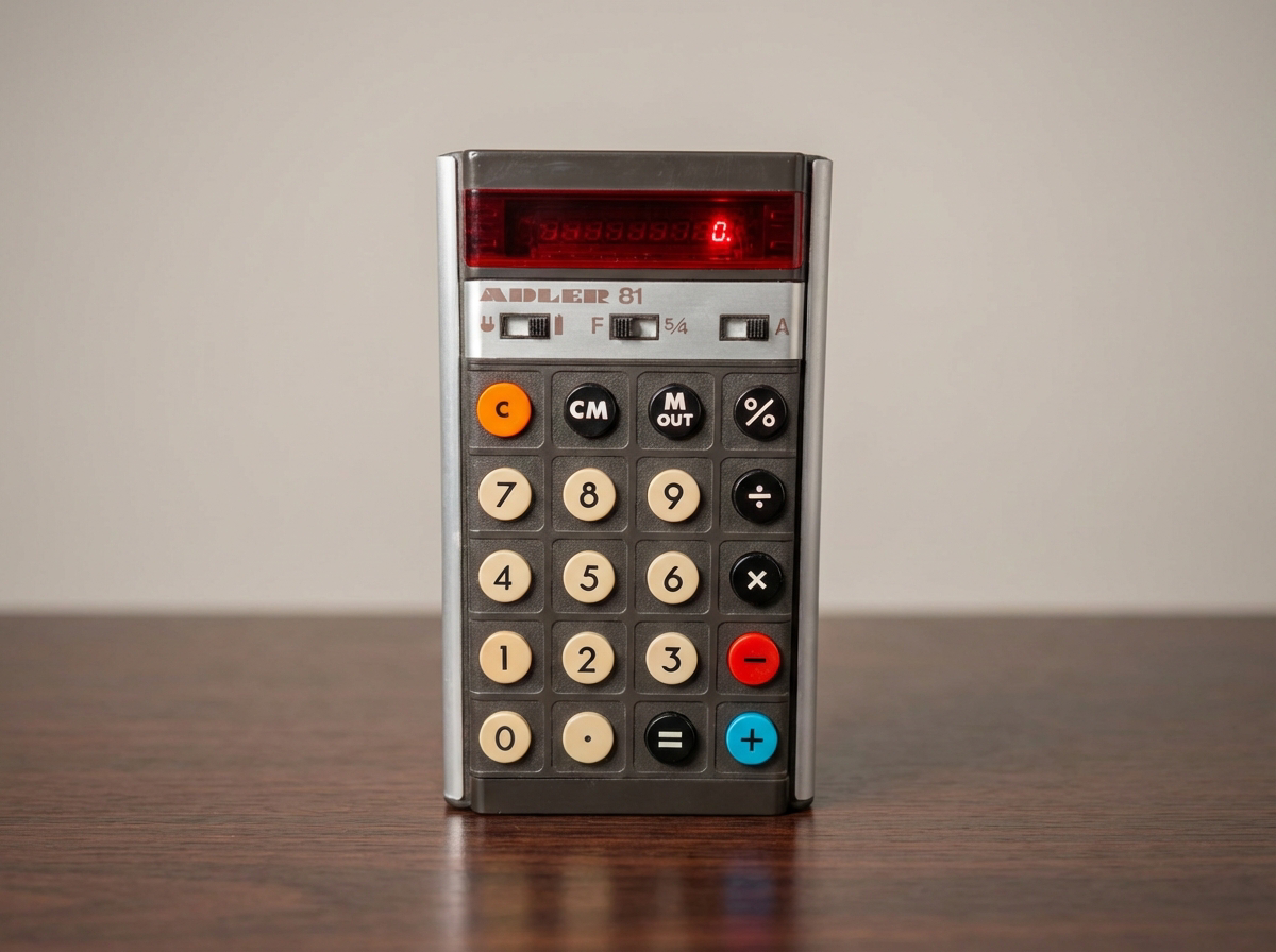 Adler 81 Vintage Taschenrechner Silber 70er Jahre – Funktionstüchtig – Made in England