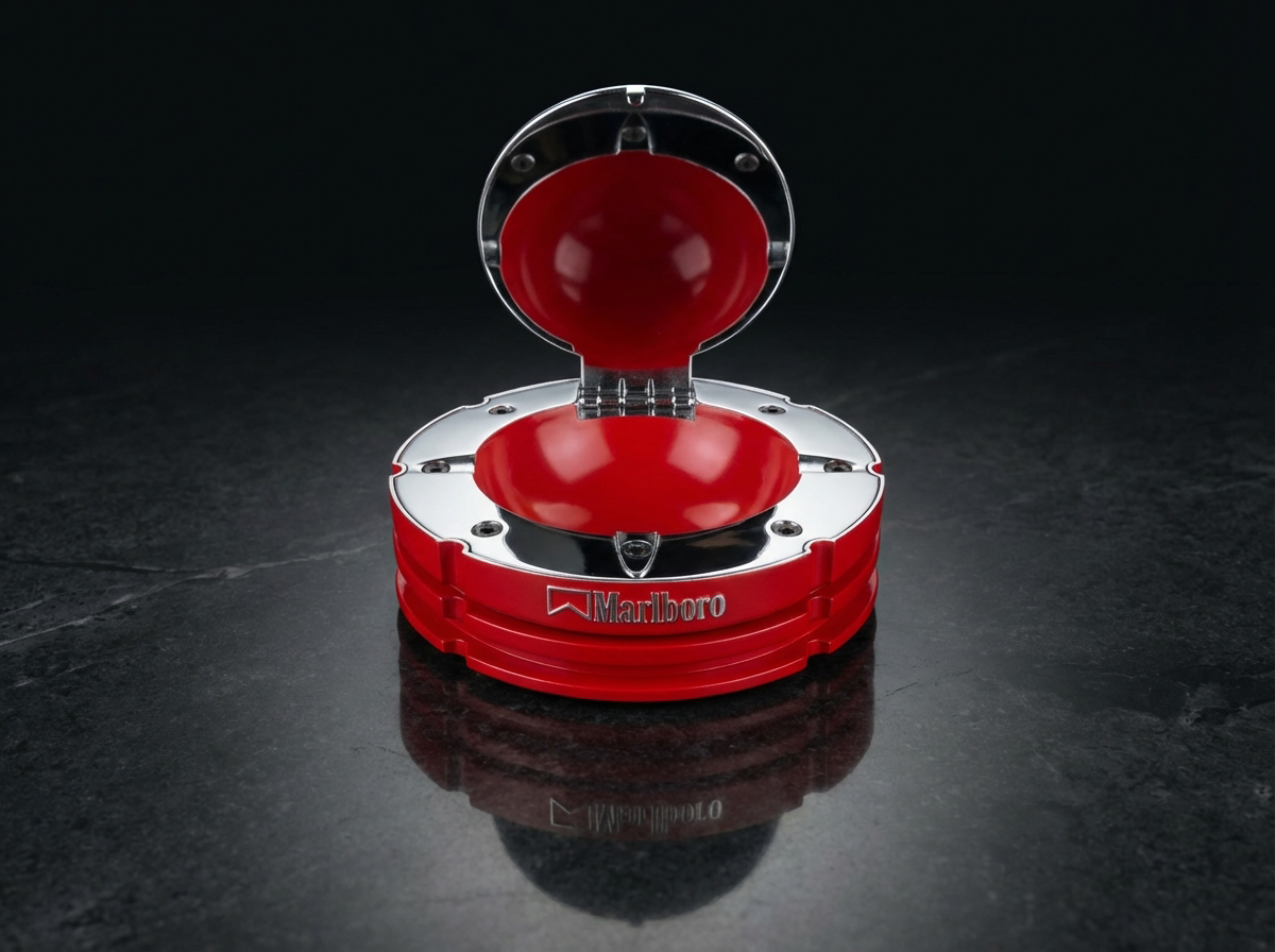 Ferrari F1 Marlboro Racing Aschenbecher Metall – Vintage Sammlerstück Rot/Chrom