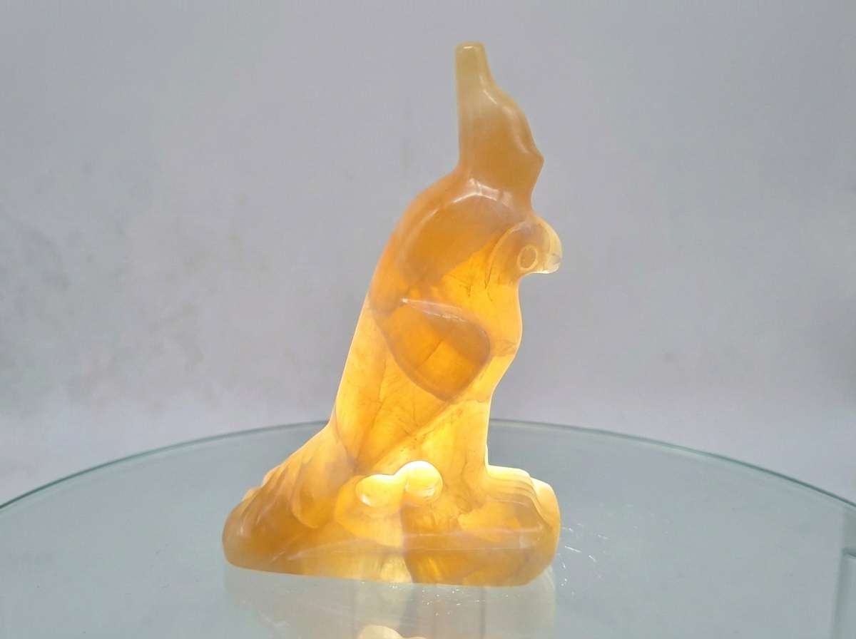 Ägyptische Alabaster Skulptur Papagei – Honig-Calcit handgeschnitzt 15 cm – Vintage Ägypten