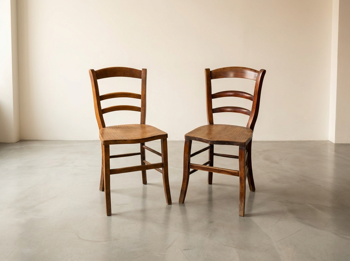 2er Set Frankfurter Stühle um 1930 Buche Präge-Dekor reißfest Vintage Patina