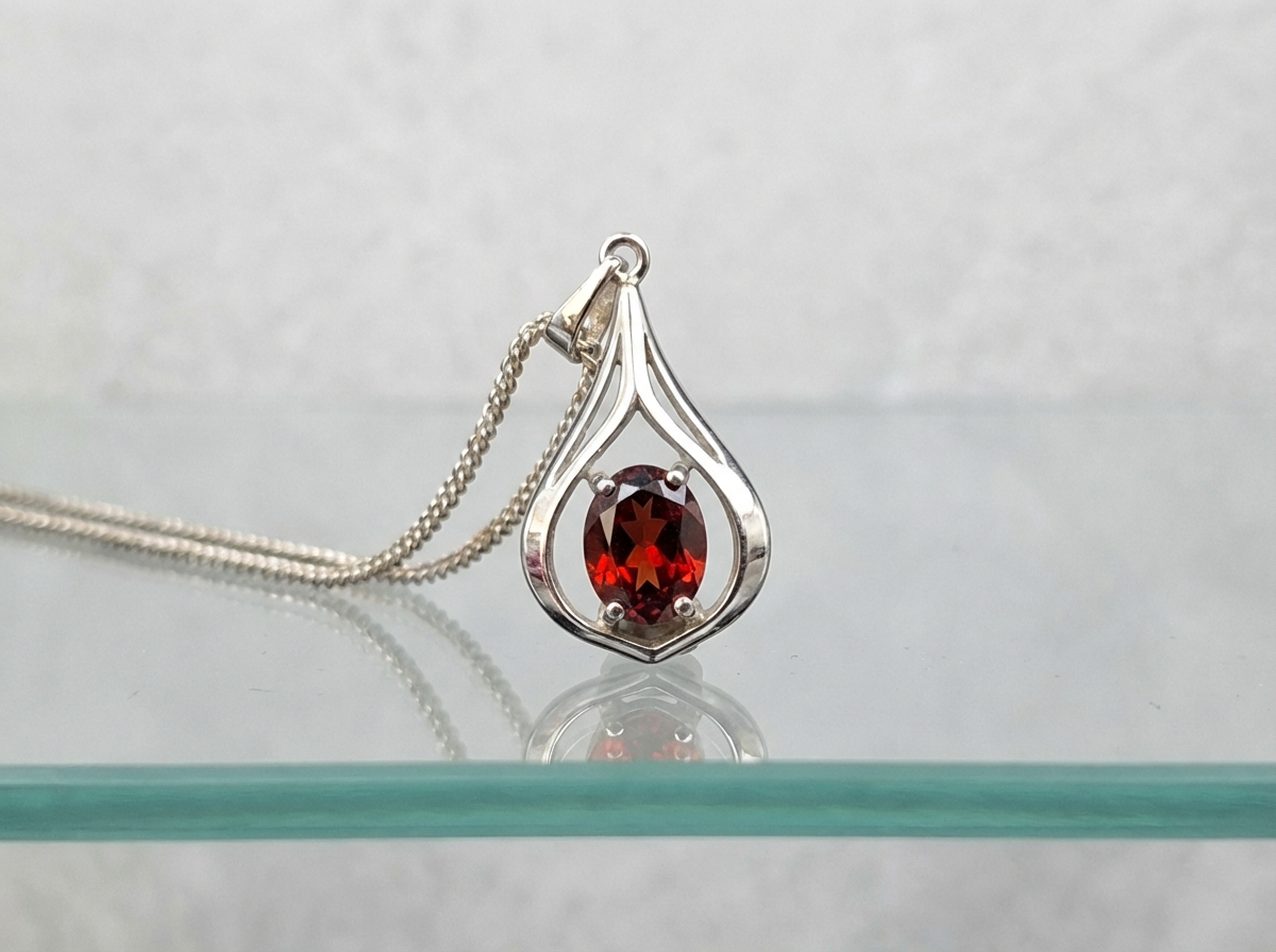 Vintage Collier 925 Silber Anhänger Farbstein mit 835 Silberkette