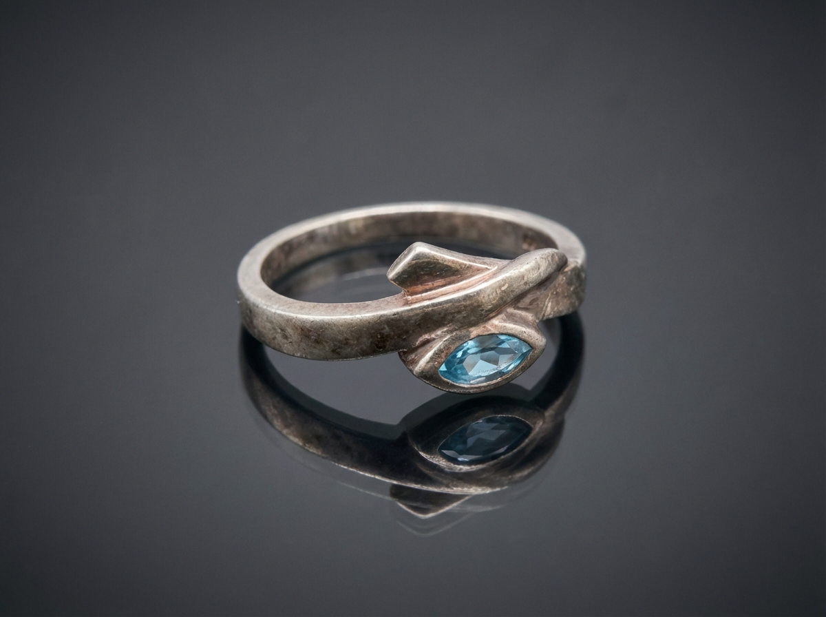 Vintage Silberring 925 Aquamarin Navette Schliff Größe 60,5 Patina