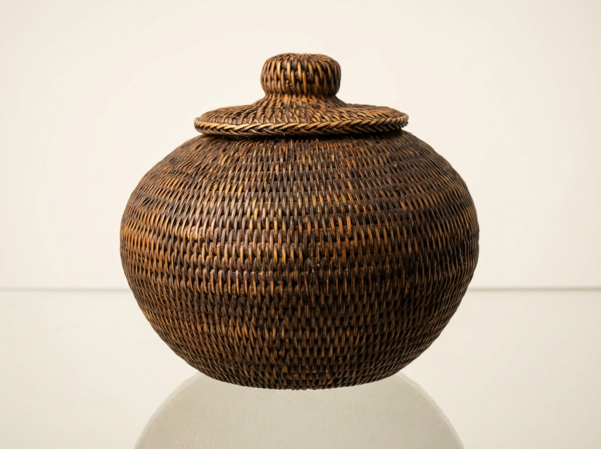 Feine Geflecht Deckeldose Naturmaterial Handarbeit Filigran Sammlerstück
