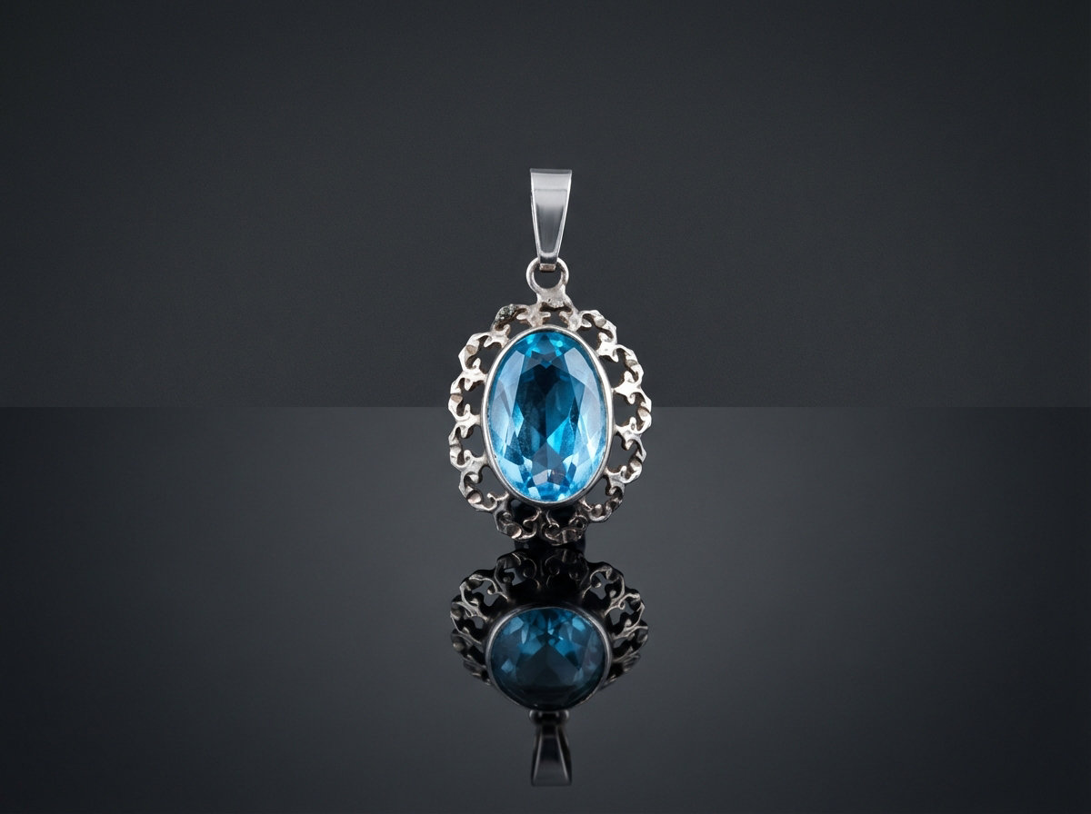 Art Déco Silber Anhänger 830 Blauer Farbstein Durchbrochen um 1930