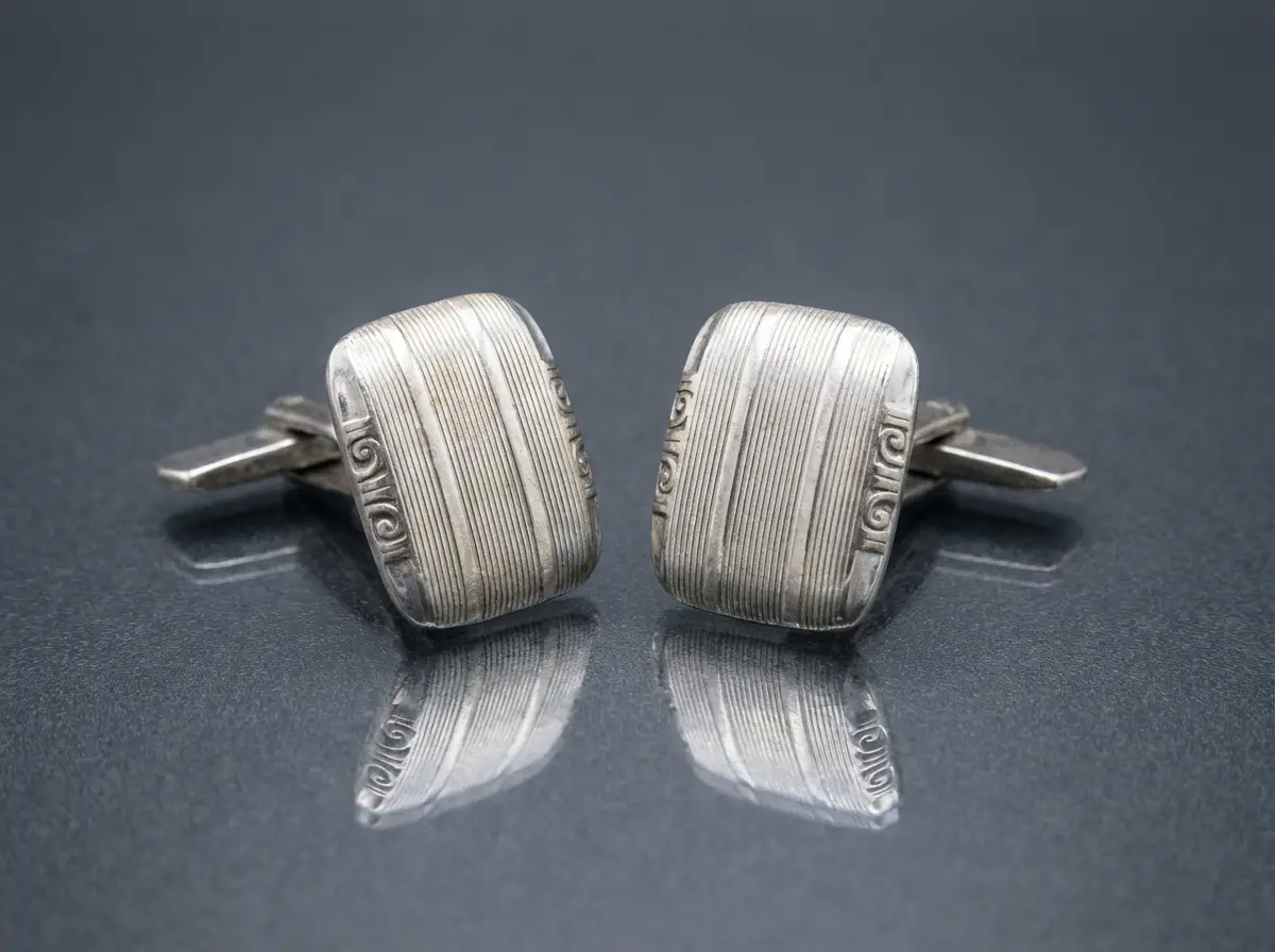 Art Déco Manschettenknöpfe Versilbert Geometrisch um 1940 Vintage