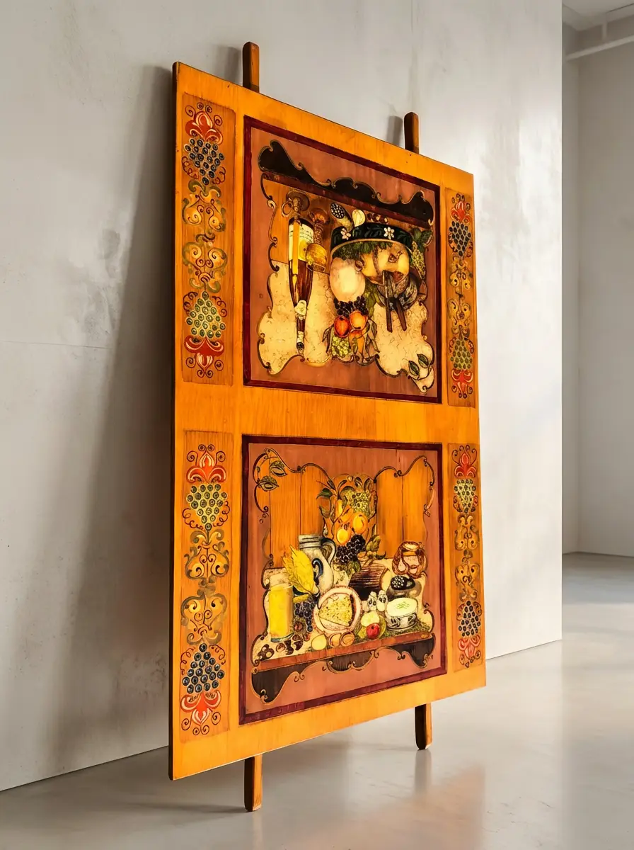 Mittelalter Tafel Tischplatte Stillleben 165cm bemalt Rustikal Wandbild