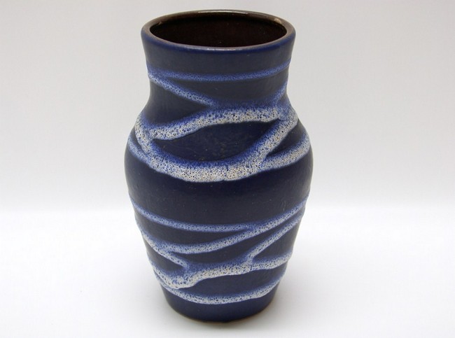 Afbeelding van Vintage Keramik Vase blau liniert