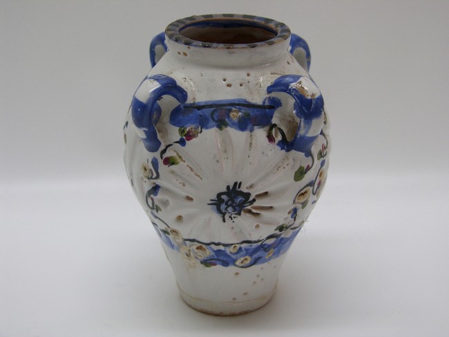 Afbeelding van Fayence Vase 19. Jh. mit fantasy Bemalung, Majolika Vase